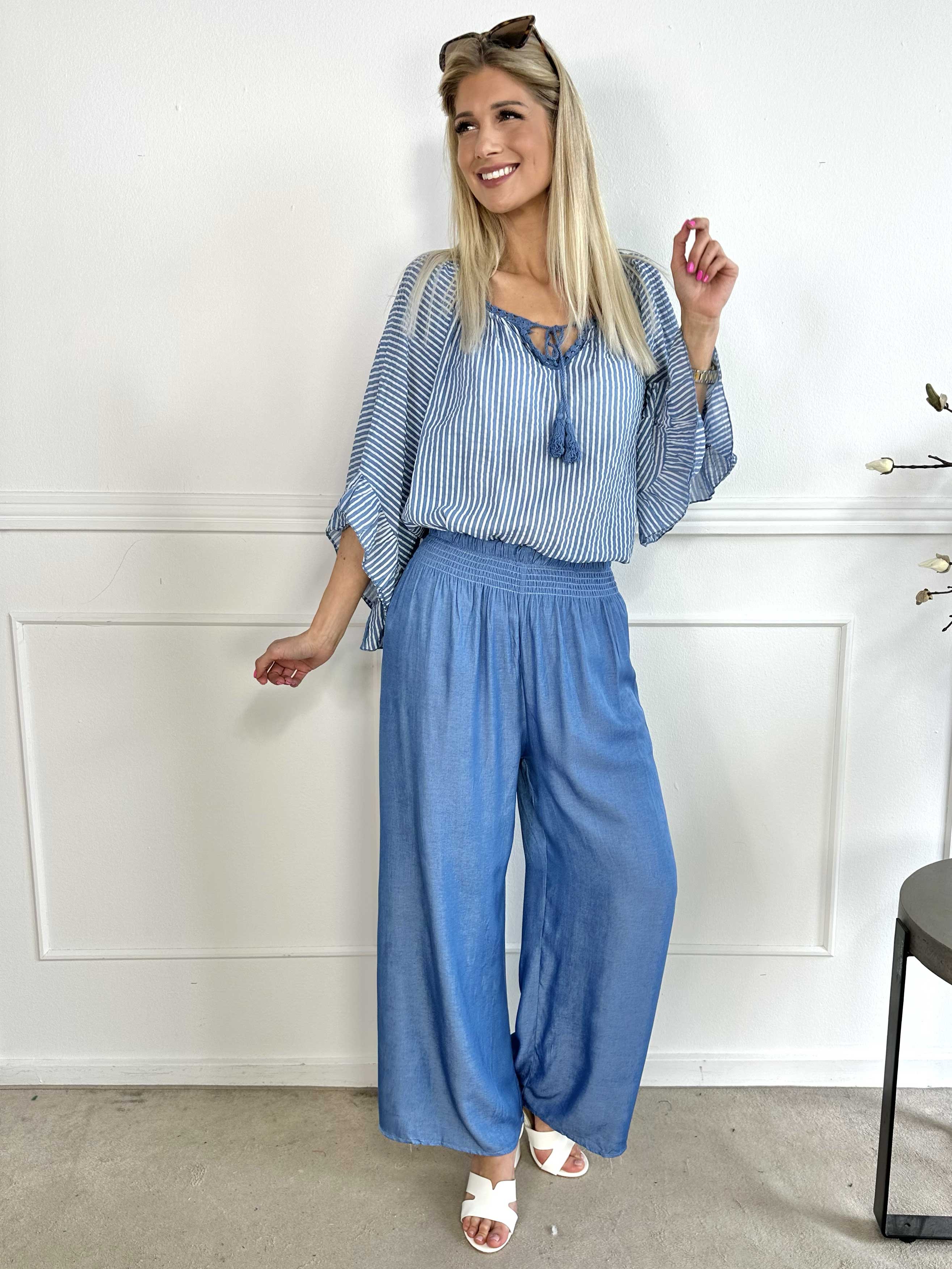 Pams Denim Pants - Lösa byxor med resår i midjan